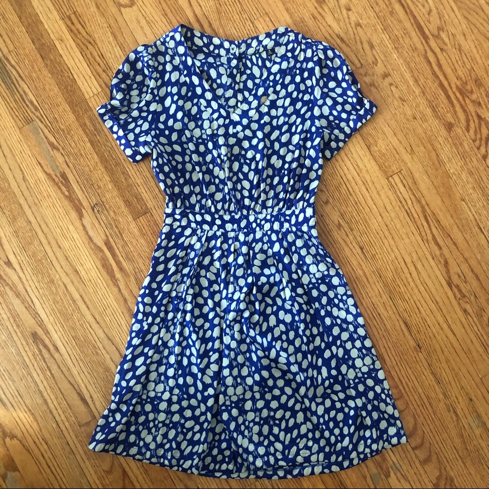 Open Back Blue and White Abstract Polka Dot Dress